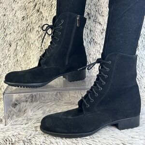 New La Canadienne Spidey Women Black Suede Leather Lace Up Zip Boots 8.5 38449‎